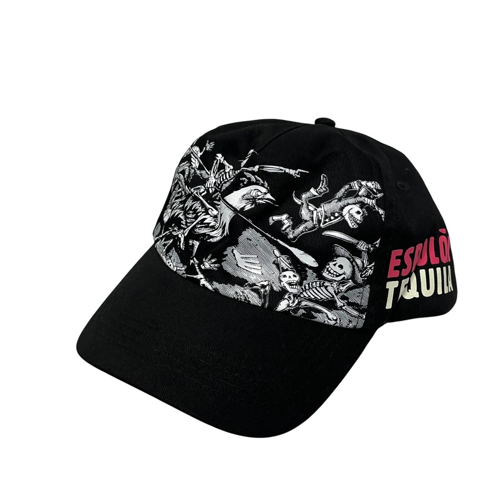 Espolon Tequila Black Baseball Hat Skeleton Rooster Graphic Adjustable Cap